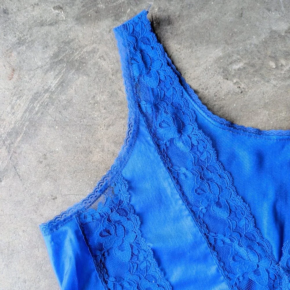 Vintage Blue Lace One-Piece Lingerie One-Piece Bodysuit medium Made In USA - Picture 3 of 9